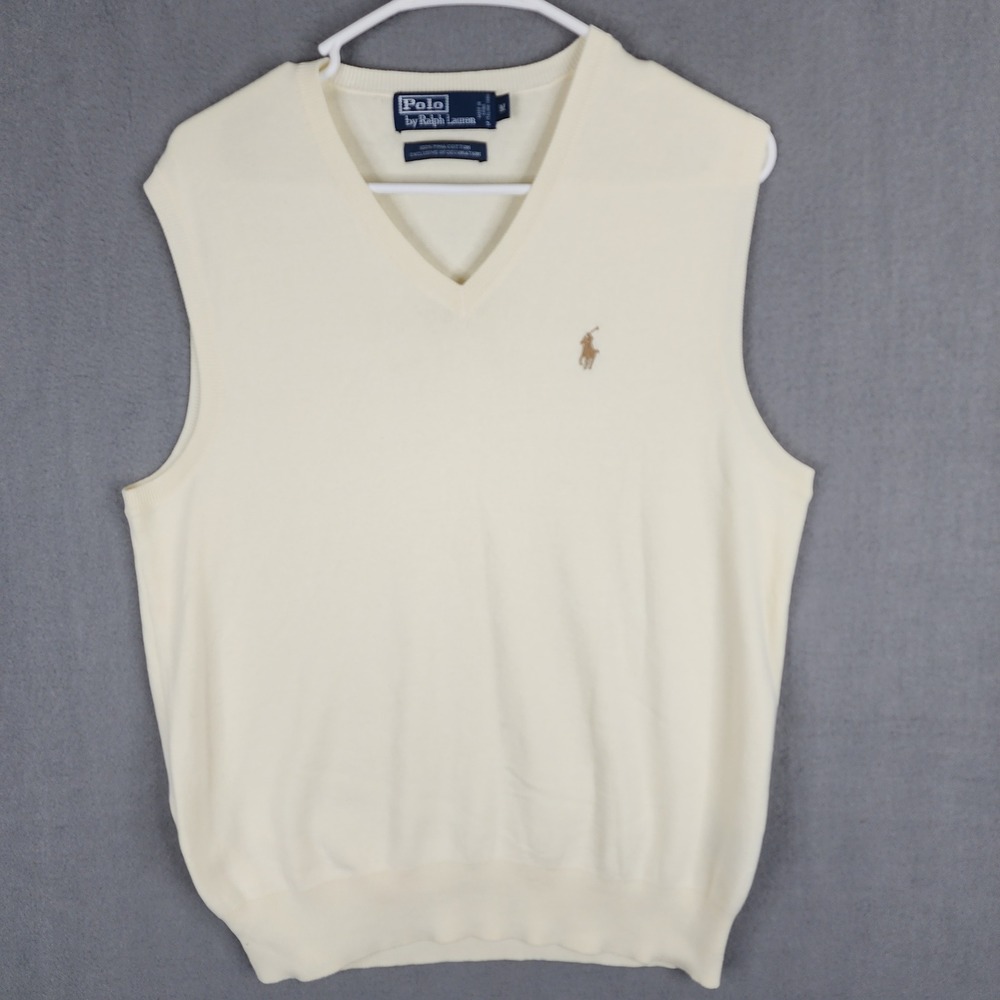 Polo Ralph Lauren Sweater Vest Mens M Cream Pima Cotton V-Neck Golf